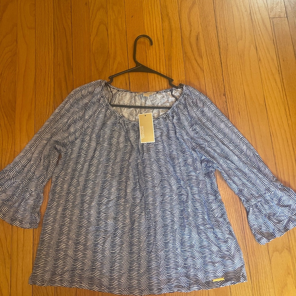 Navy blue and white Michael Kors top.Size large NWT